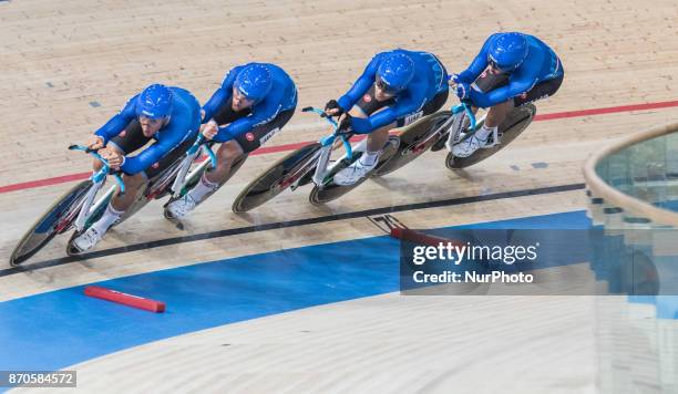 Francesco Lamon, Liam Bertazzo, Simone Connsonni, Filippo Ganna - Men`s team during day 2 - afternoon session - of Track Cycling World Cup Pruszkow...