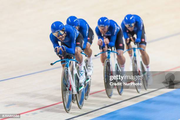 Francesco Lamon, Liam Bertazzo, Simone Consonni, Filippo Ganna during day 2 - afternoon session - of Track Cycling World Cup Pruszkow 2017, in...