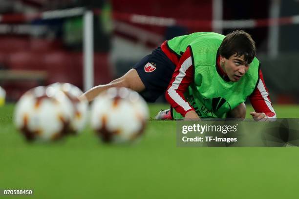 Filip Stojkovic of Red Star Belgrade controls the ball during UEFA Europa League Group H match between Arsenal and Red Star Belgrade at The Emirates...