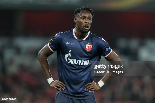 Richmond Boakye of Red Star Belgrade looks on during UEFA Europa League Group H match between Arsenal and Red Star Belgrade at The Emirates , London...