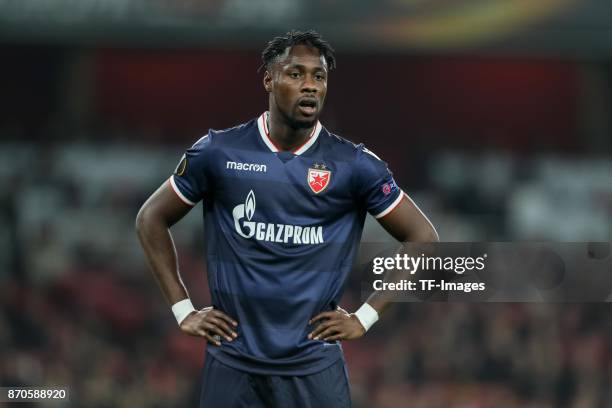 Richmond Boakye of Red Star Belgrade looks on during UEFA Europa League Group H match between Arsenal and Red Star Belgrade at The Emirates , London...