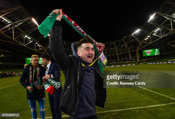 Dublin , Ireland - 5 November 2017; Former Cork City player Sean Maguire celebrates following the Irish Daily Mail FAI Senior Cup Final match between...
