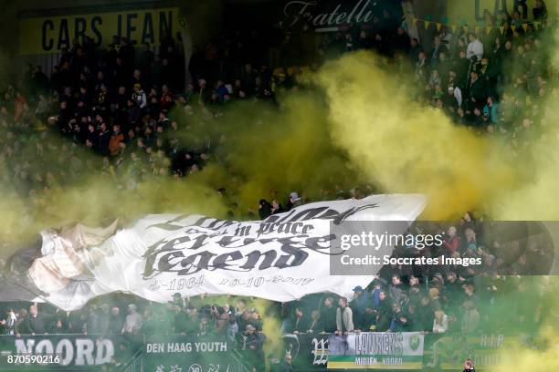 Supporters ADO Den Haag during the Dutch Eredivisie match between ADO Den Haag v Feyenoord at the Cars Jeans Stadium on November 5, 2017 in Den Haag...