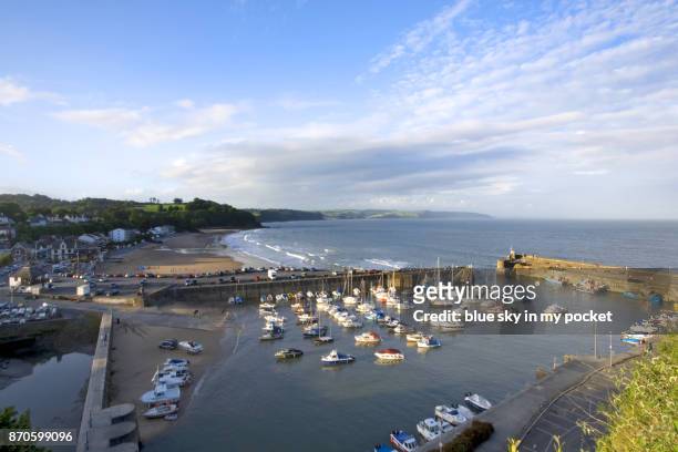 saundersfoot harbour, pembrokeshire, wales,uk. - tenby wales stock pictures, royalty-free photos & images