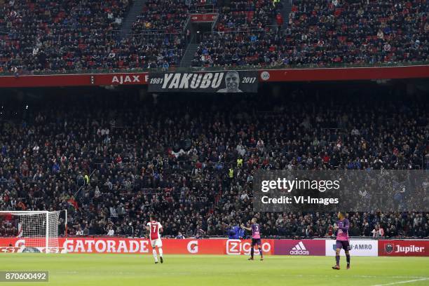 Banner Abubakari Yakubu during the Dutch Eredivisie match between Ajax Amsterdam and FC Utrecht at the Amsterdam Arena on November 05, 2017 in...