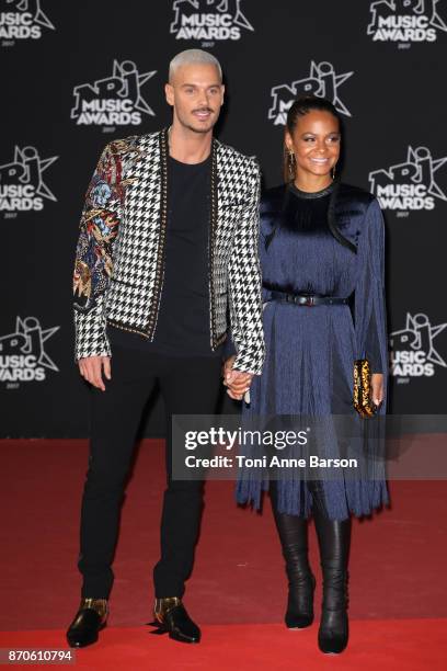 Matt Pokora and Christina Milian arrive at the 19th NRJ Music Awards ceremony at the Palais des Festivals on November 4, 2017 in Cannes, France.
