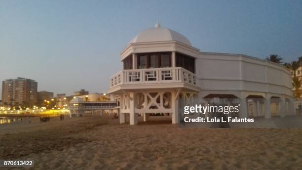 old spa building in caleta beach, cadiz - playa de la caleta stock pictures, royalty-free photos & images