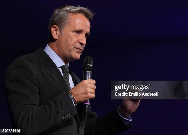 World Tour Executive Chairman and President Chris Kermode delivers a speach during the NextGen ATP Finals Launch Party on November 5, 2017 in Milan,...