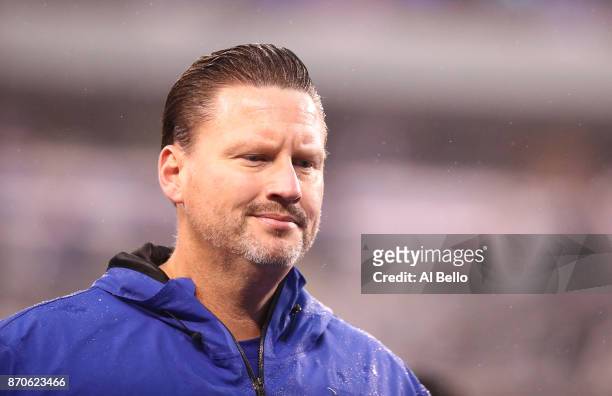 Head coach Ben McAdoo of the New York Giants looks on after a 51-17 loss against the Los Angeles Rams after their game at MetLife Stadium on November...