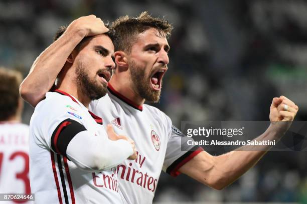 Fernandez Saenz Jesus Joaquin Suso of AC Milan celebrates after scoring his team second goal during the Serie A match between US Sassuolo and AC...