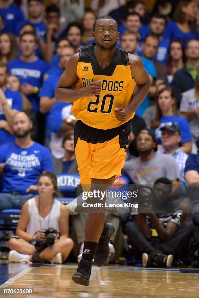 Omari George of the Bowie State Bulldogs in action against the Duke Blue Devils at Cameron Indoor Stadium on November 4, 2017 in Durham, North...