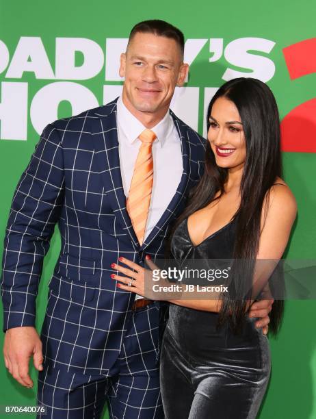 John Cena and Nikki Bella attend the premiere of Paramount Pictures' 'Daddy's Home 2' on November 5, 2017 in Los Angeles, California.