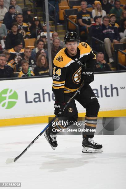 Paul Postma of the Boston Bruins skates against the Washington Capitals at the TD Garden on November 4, 2017 in Boston, Massachusetts.