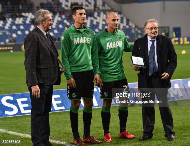 Carlo Rossi President, Federico Peluso, Paolo Cannavaro and Giorgio Squinzi Patron of US Sassuolo prior the Serie A match between US Sassuolo and AC...