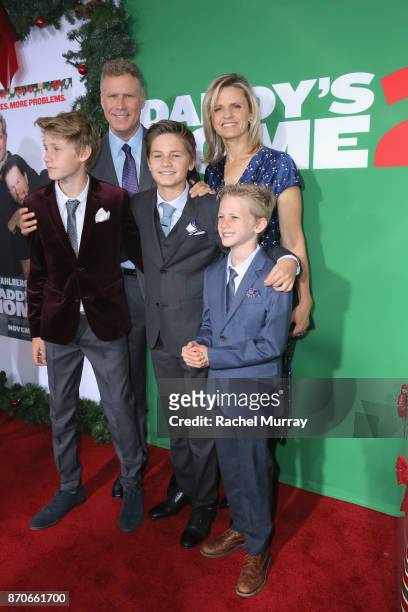 Will Ferrell, Viveca Paulin, Magnus Paulin Ferrell, Mattias Paulin Ferrell and Axel Paulin Ferrell attend the Los Angeles Premiere of 'Daddy's Home...