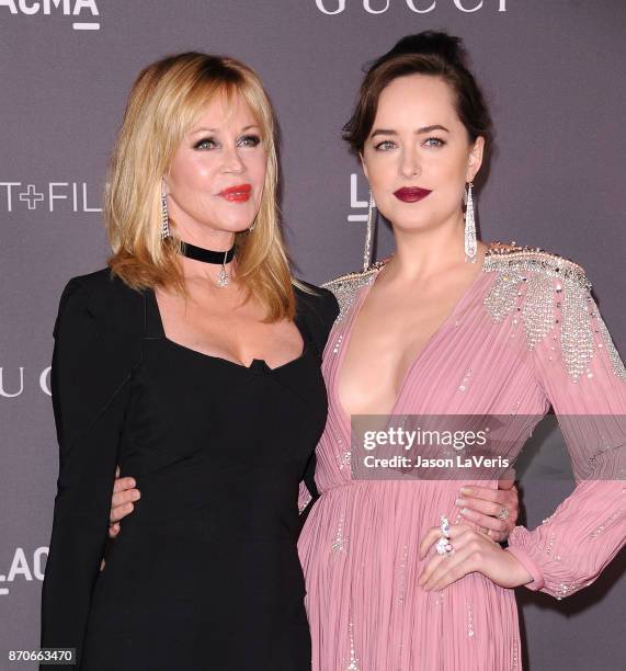 Melanie Griffith and Dakota Johnson attend the 2017 LACMA Art + Film gala at LACMA on November 4, 2017 in Los Angeles, California.