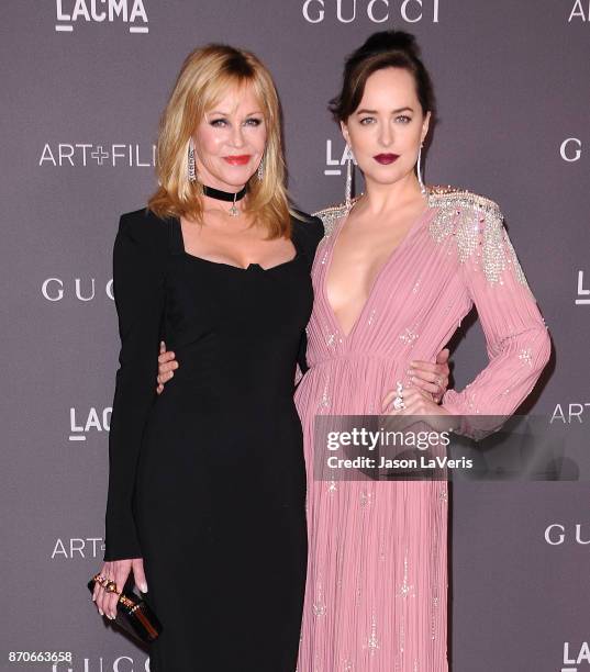 Melanie Griffith and Dakota Johnson attend the 2017 LACMA Art + Film gala at LACMA on November 4, 2017 in Los Angeles, California.