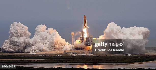 The Space Shuttle Atlantis STS-125 blasts off from launch pad 39-A at Kennedy Space Center on May 11, 2009 in Cape Canaveral, Florida. Atlantis is...
