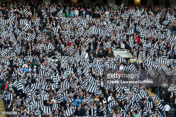 Newcastle fans show their support prior to the Barclays Premier League match between Newcastle United and Middlesbrough at St James' Park on May 11,...