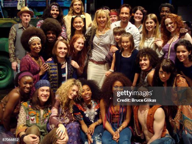 Tea Leoni, David Duchovny and kids Madelaine West and Kyd Miller visit "Hair" on Broadway at the Al Hirshfeld Theatre on May 10, 2009 in New York...