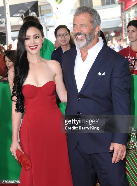 Actor Mel Gibson and Rosalind Ross attend the premiere of Paramount Pictures' 'Daddy's Home 2' at Regency Village Theatre on November 5, 2017 in...