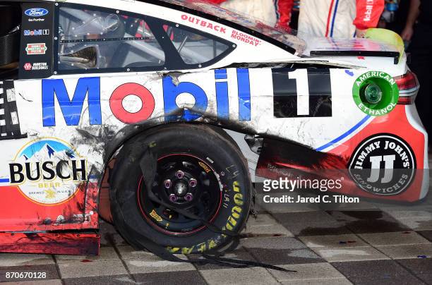 Detailed view of the Mobil 1 Ford, driven by Kevin Harvick , as it sits in Victory Lane after winning the Monster Energy NASCAR Cup Series AAA Texas...