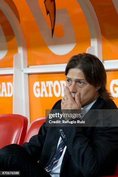 Matias Almeyda, coach of Chivas looks the game during the 16th round match between Chivas and Atlas as part of the Torneo Apertura 2017 Liga MX at...