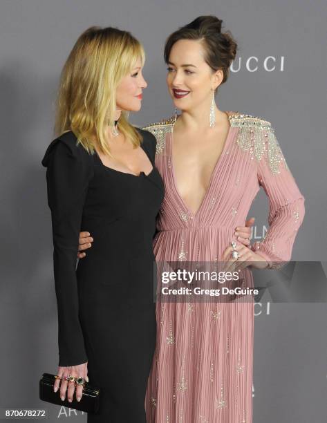 Melanie Griffith and Dakota Johnson arrive at the 2017 LACMA Art + Film Gala honoring Mark Bradford and George Lucas at LACMA on November 4, 2017 in...