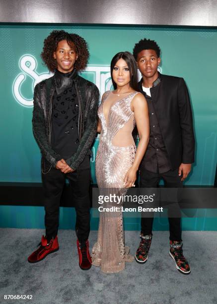 Diezel Ky Braxton-Lewis, Toni Braxton, and Denim Cole Braxton-Lewis attend the 2017 Soul Train Awards, presented by BET, at the Orleans Arena on...