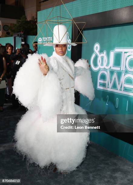 Host Erykah Badu attends the 2017 Soul Train Awards, presented by BET, at the Orleans Arena on November 5, 2017 in Las Vegas, Nevada.