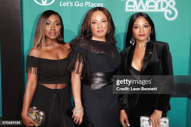 Kameelah Williams, LeMisha Grinstead, and Irish Grinstead of 702 attend the 2017 Soul Train Awards, presented by BET, at the Orleans Arena on...