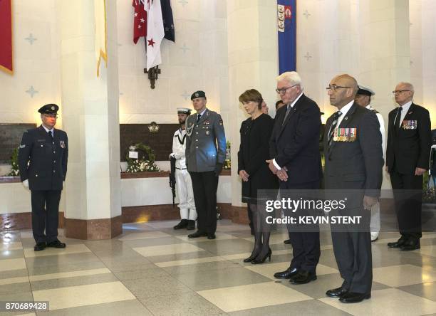 German President Frank-Walter Steinmeier and his wife Elke Budenbender lay a wreath at the Pukeahu National War Memorial with the New Zealand...