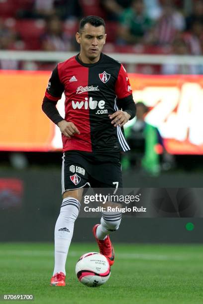 Daniel Arreola of Atlas drives the ball during the 16th round match between Chivas and Atlas as part of the Torneo Apertura 2017 Liga MX at Chivas...