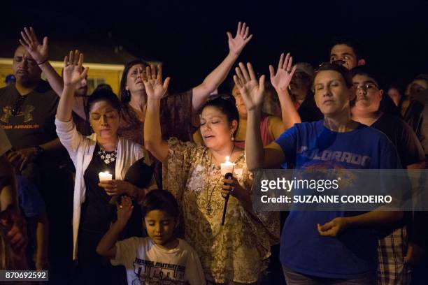 Candlelight vigil is observed on November 5 following the mass shooting at the First Baptist Church in Sutherland Springs, Texas, that left 26 people...