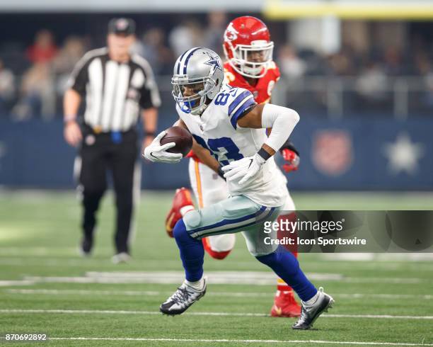 Dallas Cowboys wide receiver Terrance Williams runs up field after a catch during the NFL football game between the Dallas Cowboys and the Kansas...