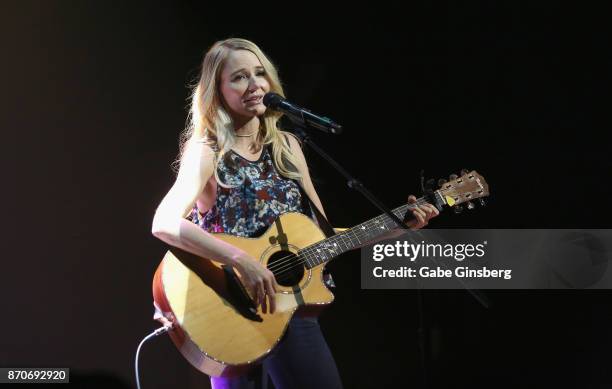 Singer/songwriter Jewel performs during the Vegas Cares benefit at The Venetian Las Vegas honoring victims and first responders of last month's mass...