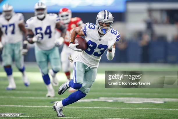 Dallas Cowboys wide receiver Terrance Williams runs up field after a catch during the NFL football game between the Dallas Cowboys and the Kansas...
