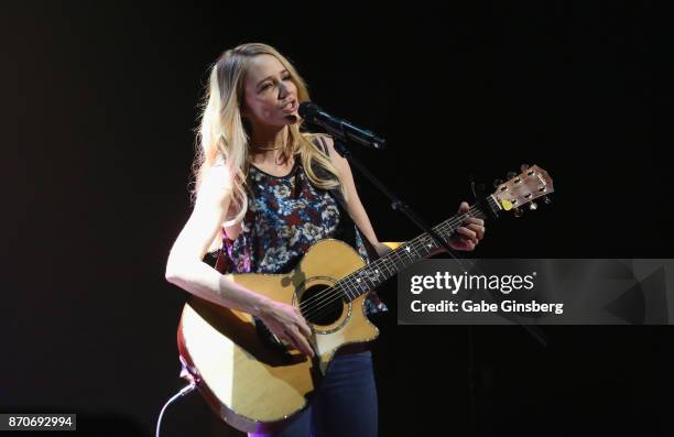 Singer/songwriter Jewel performs during the Vegas Cares benefit at The Venetian Las Vegas honoring victims and first responders of last month's mass...