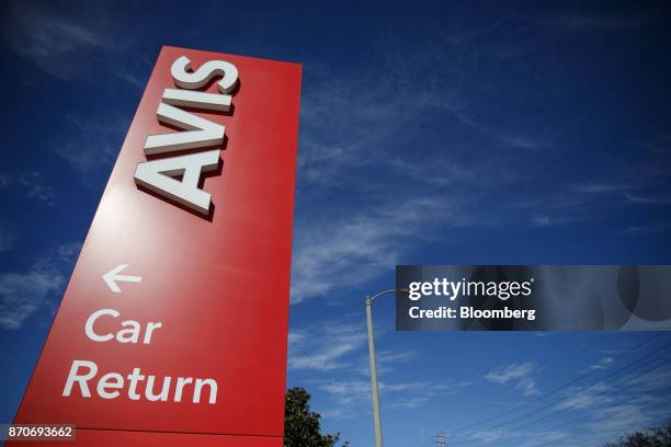 Vehicle return signage is displayed at an Avis Budget Group Inc. Location at Los Angeles International Airport in Los Angeles, California, U.S., on...