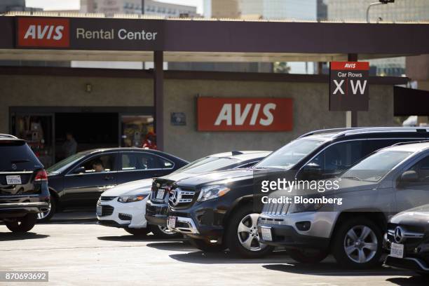 Rental vehicles sit at an Avis Budget Group Inc. Location at Los Angeles International Airport in Los Angeles, California, U.S., on Sunday, Nov. 5,...