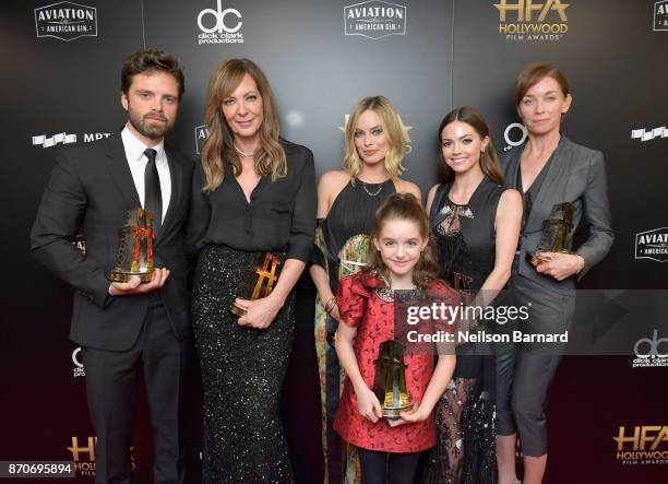 Honorees Sebastian Stan, Allison Janney, Margot Robbie, Mckenna Grace, Caitlin Carver, and Julianne Nicholson, recipients of the Hollywood Ensemble...