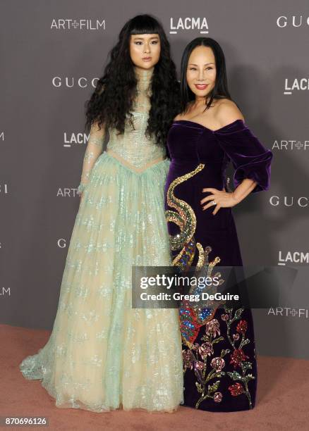 Asia Chow and Eva Chow arrive at the 2017 LACMA Art + Film Gala honoring Mark Bradford and George Lucas at LACMA on November 4, 2017 in Los Angeles,...