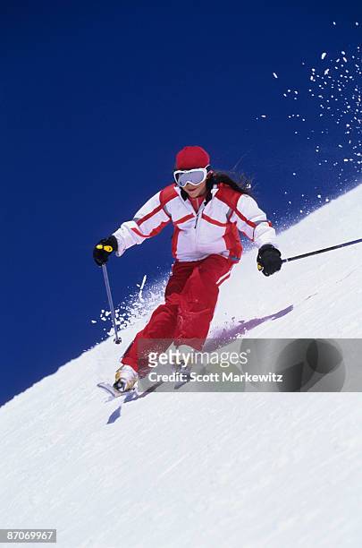girl skiing in utah. - snowbird lodge stock pictures, royalty-free photos & images