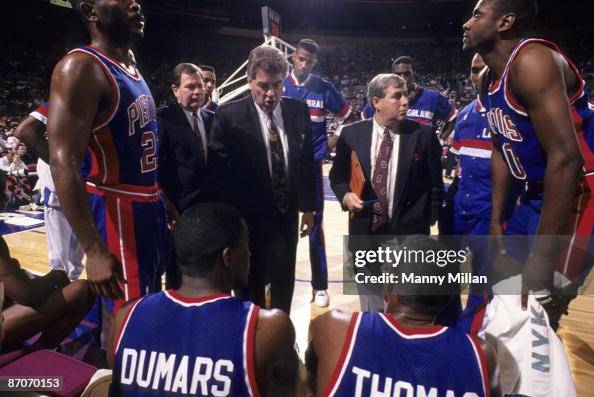 Detroit Pistons head coach Chuck Daly with team during game vs New... News Photo - Getty Images