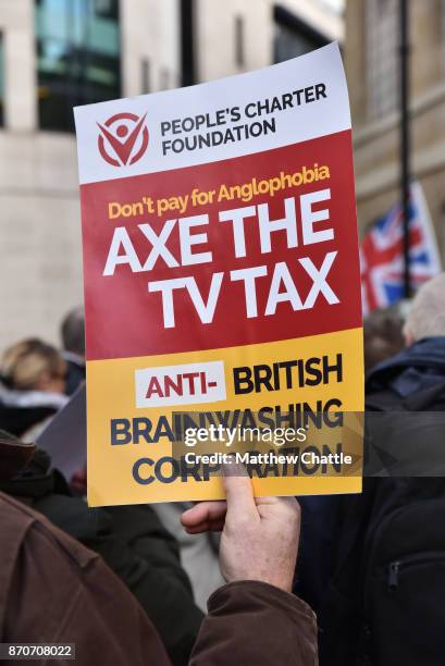 Rally is held outside BBC broadcasting house in London against 'BBC bias' organised by The People's Charter Foundation, who describe themselves as...