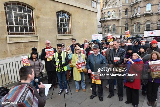 Rally is held outside BBC broadcasting house in London against 'BBC bias' organised by The People's Charter Foundation, who describe themselves as...