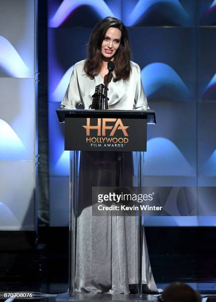 Honoree Angelina Jolie accepts the Hollywood Foreign Language Film Award for 'First They Killed My Father' onstage during the 21st Annual Hollywood...