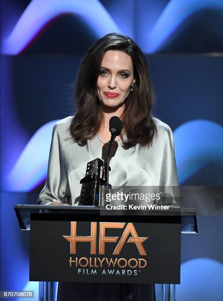 Honoree Angelina Jolie accepts the Hollywood Foreign Language Film Award for 'First They Killed My Father' onstage during the 21st Annual Hollywood...