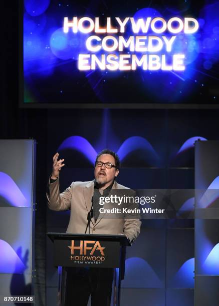 Actor/director Jon Favreau speaks onstage during the 21st Annual Hollywood Film Awards at The Beverly Hilton Hotel on November 5, 2017 in Beverly...