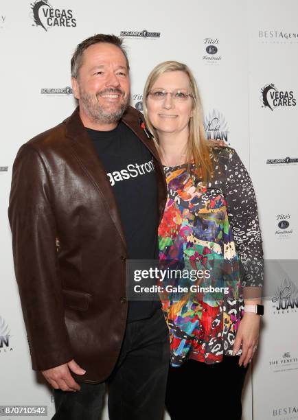 Comic ventriloquist and impressionist Terry Fator and his wife Angie Fator attend the Vegas Cares benefit at The Venetian Las Vegas honoring victims...